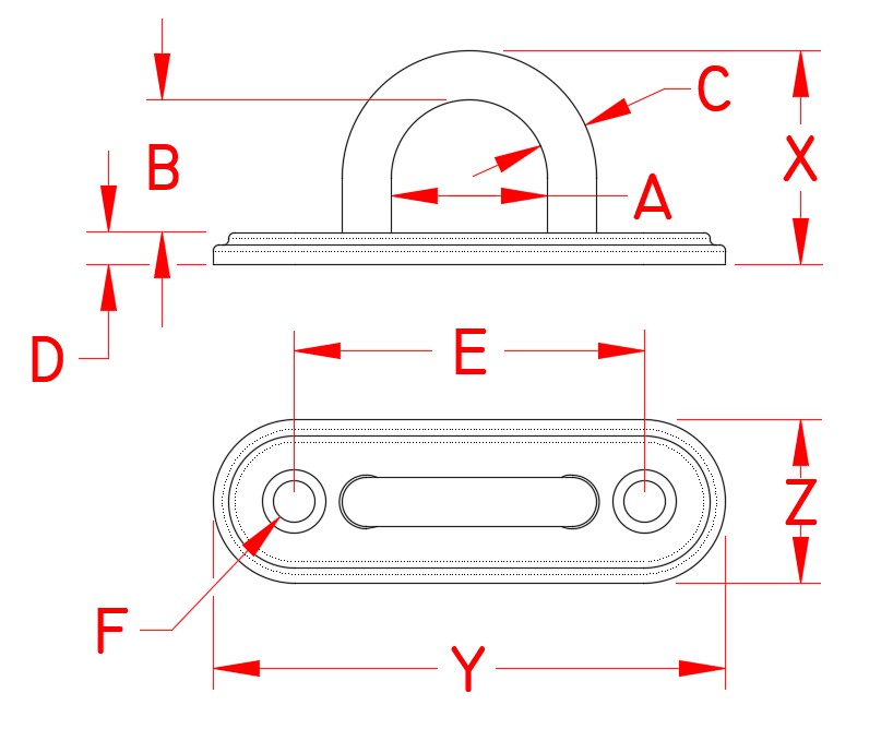 Stainless Steel Oblong Pad Eye, S3705-0005, S3705-0006, S3705-0008, S3705-0010, Line Drawing Stainless Steel Oblong Pad Eye, S3705-0005, S3705-0006, S3705-0008, S3705-0010, Line Drawing